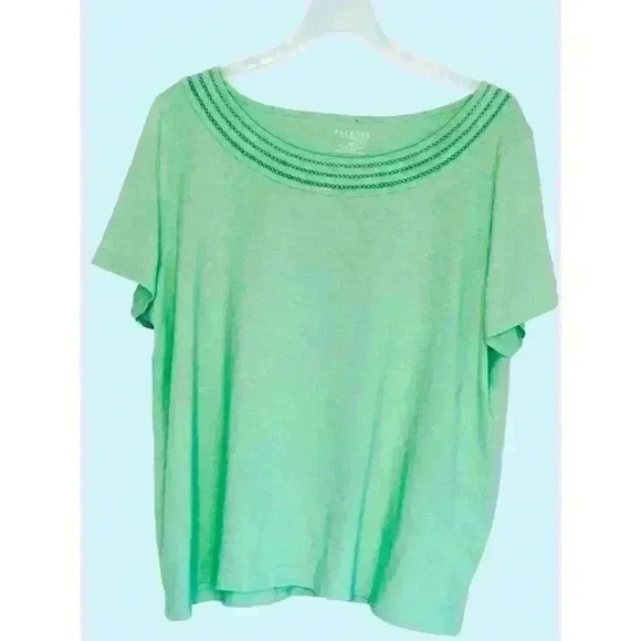 Talbots Plus Petite top 2XP scoop neck short sleeve light green crochet trim - Picture 6 of 6